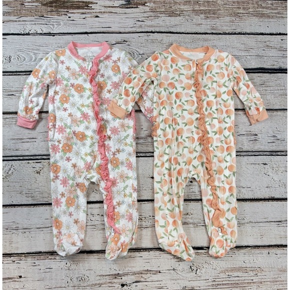 Milkberry Bamboo Baby Girl Sleeper Bundle Lot 0-3m‎ Floral Peach Pink Ruffle New - Picture 1 of 5